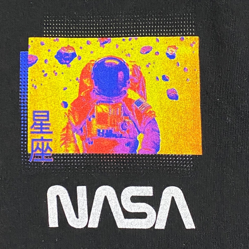 Hyper Space NASA Hoodie Mens Lg Black Thermal Astronaut Graphic Kanji Worm Logo - Picture 5 of 12